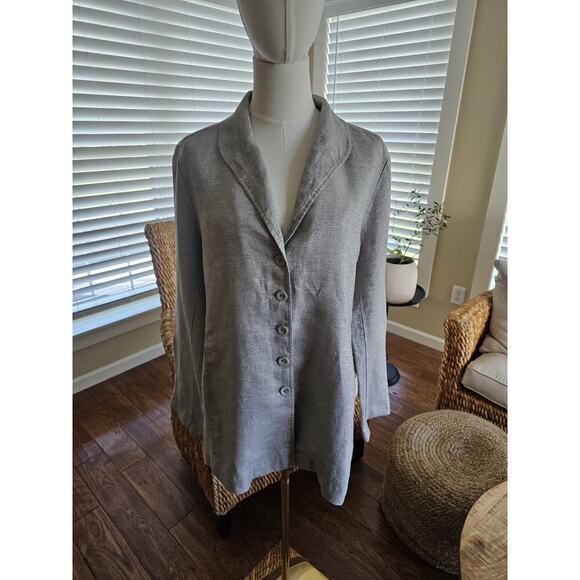 Eileen Fisher Jackets & Blazers - Eileen Fisher Linen Blend Gray Silver Metallic Shimmer Blazer Women's Size M